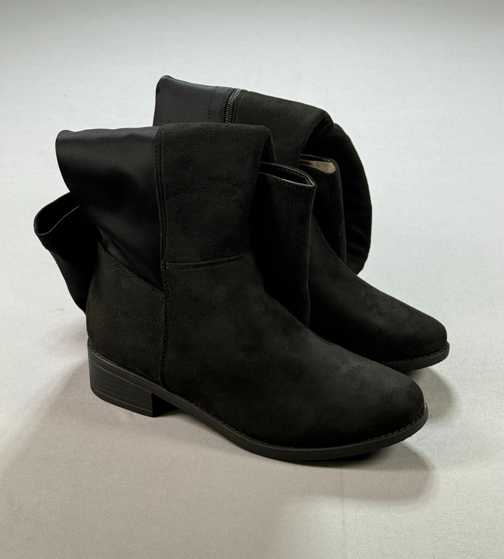 Eettaro Over Knee Suede Boots Women's 7 Black Side Zipper Almond Toe Block Heel