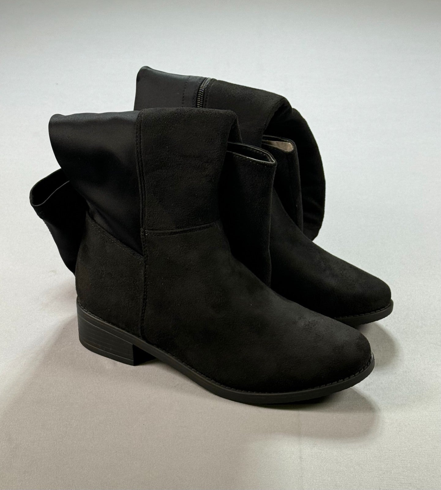 Eettaro Over Knee Suede Boots Women's 7 Black Side Zipper Almond Toe Block Heel