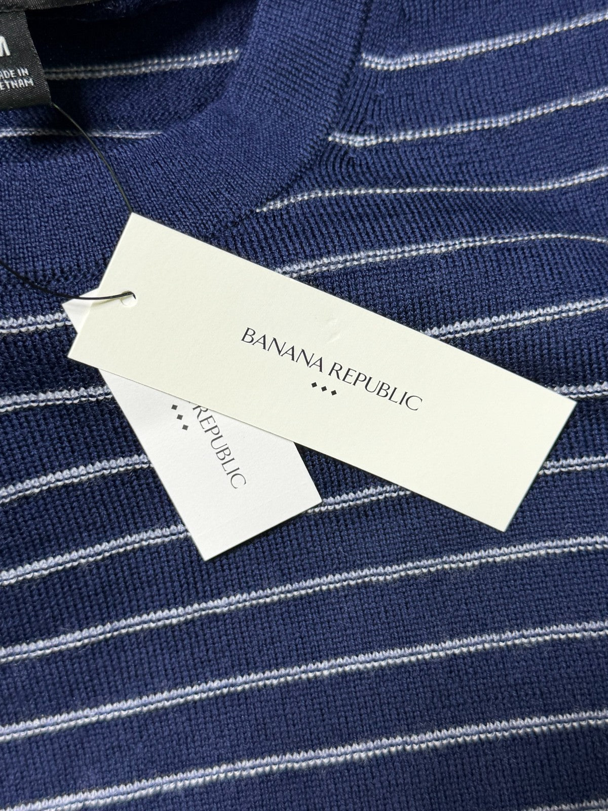 NWT Banana Republic Merino Wool Textured Striped Sweater Men's Medium Blue Knit