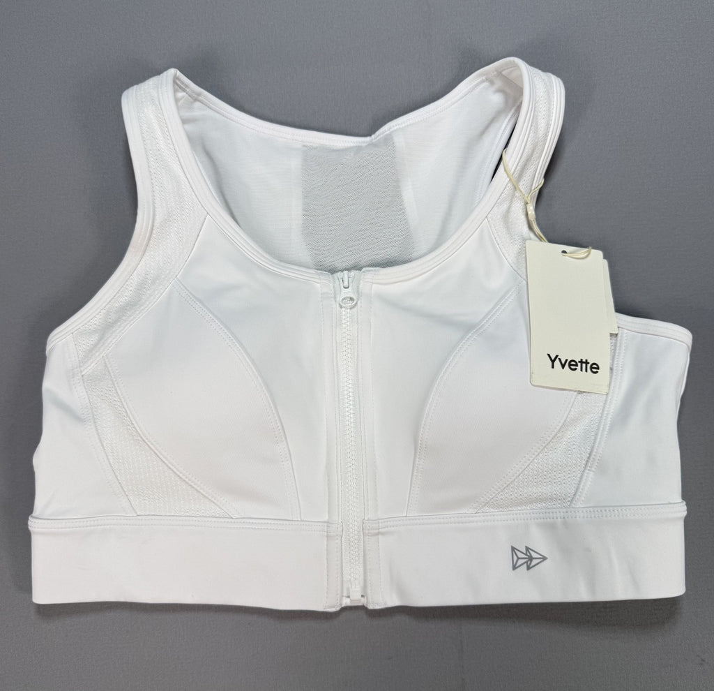 NWT Yvette Sports Bras Women's Large White Racerback Strap High Support Impact