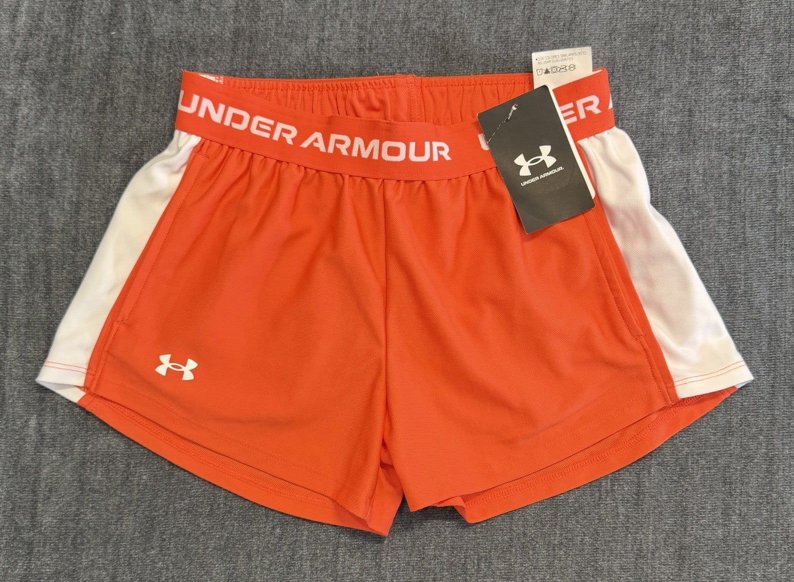 Under Armour G-Tech Play Up Shorts Girls Medium Orange Elastic Waist Classic