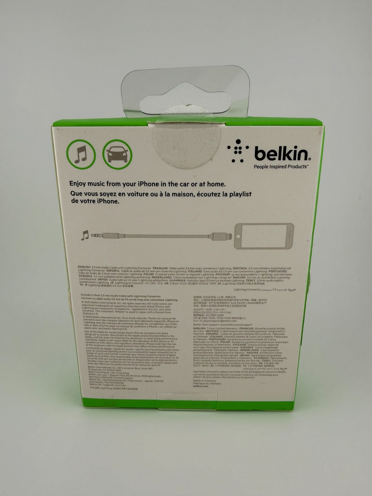 NEW Belkin Black 3ft iPhone Aux Cord 3.5mm Audio Cable with Fast Connector