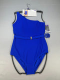 NWT Loft Asymmetrical Textured One-Piece Swimsuit Women's 2XL Blue Summer Beach