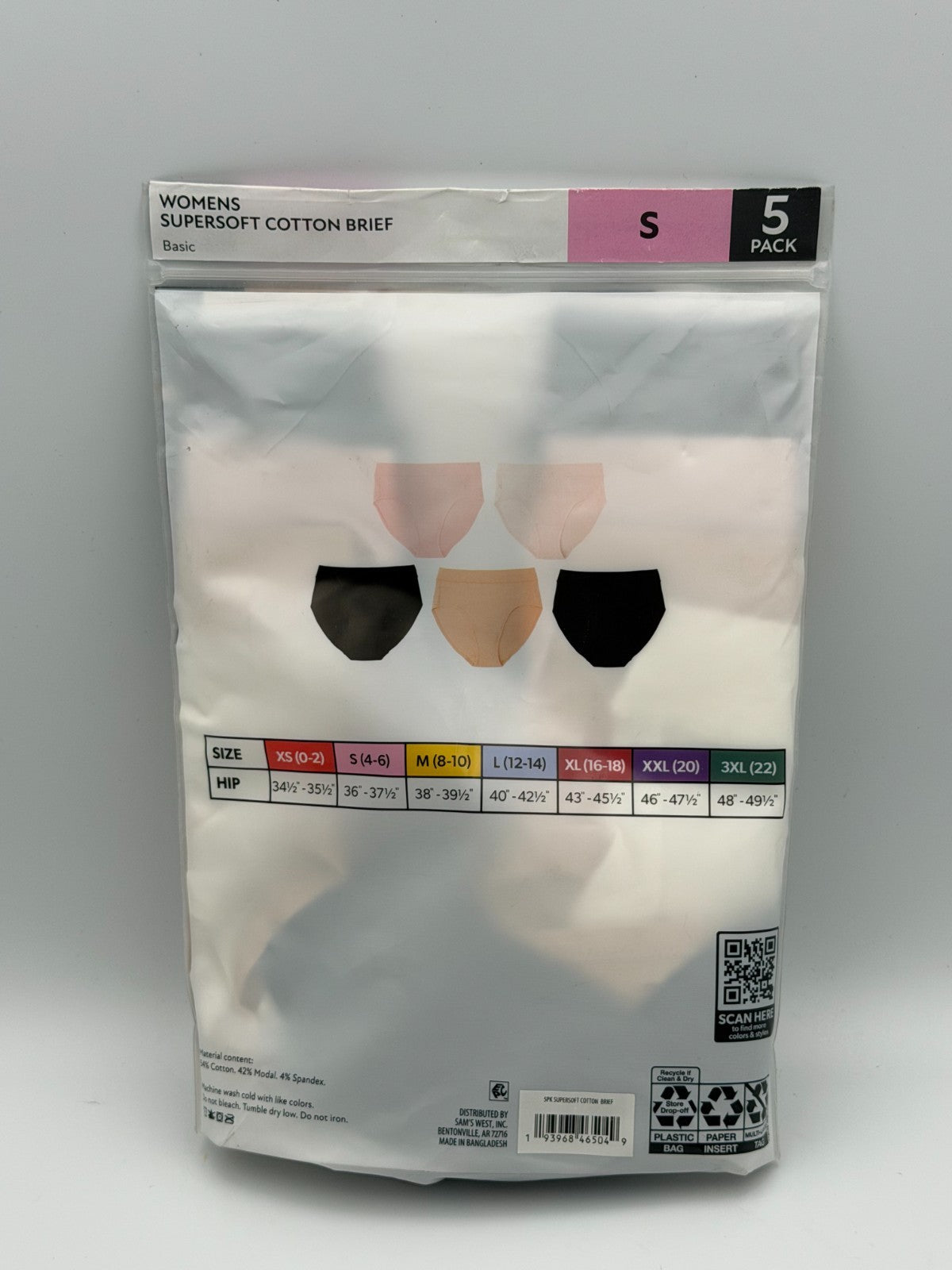 NWT Member's Mark Supersoft Cotton Brief Women's Small Black Comfort - 5-Pack