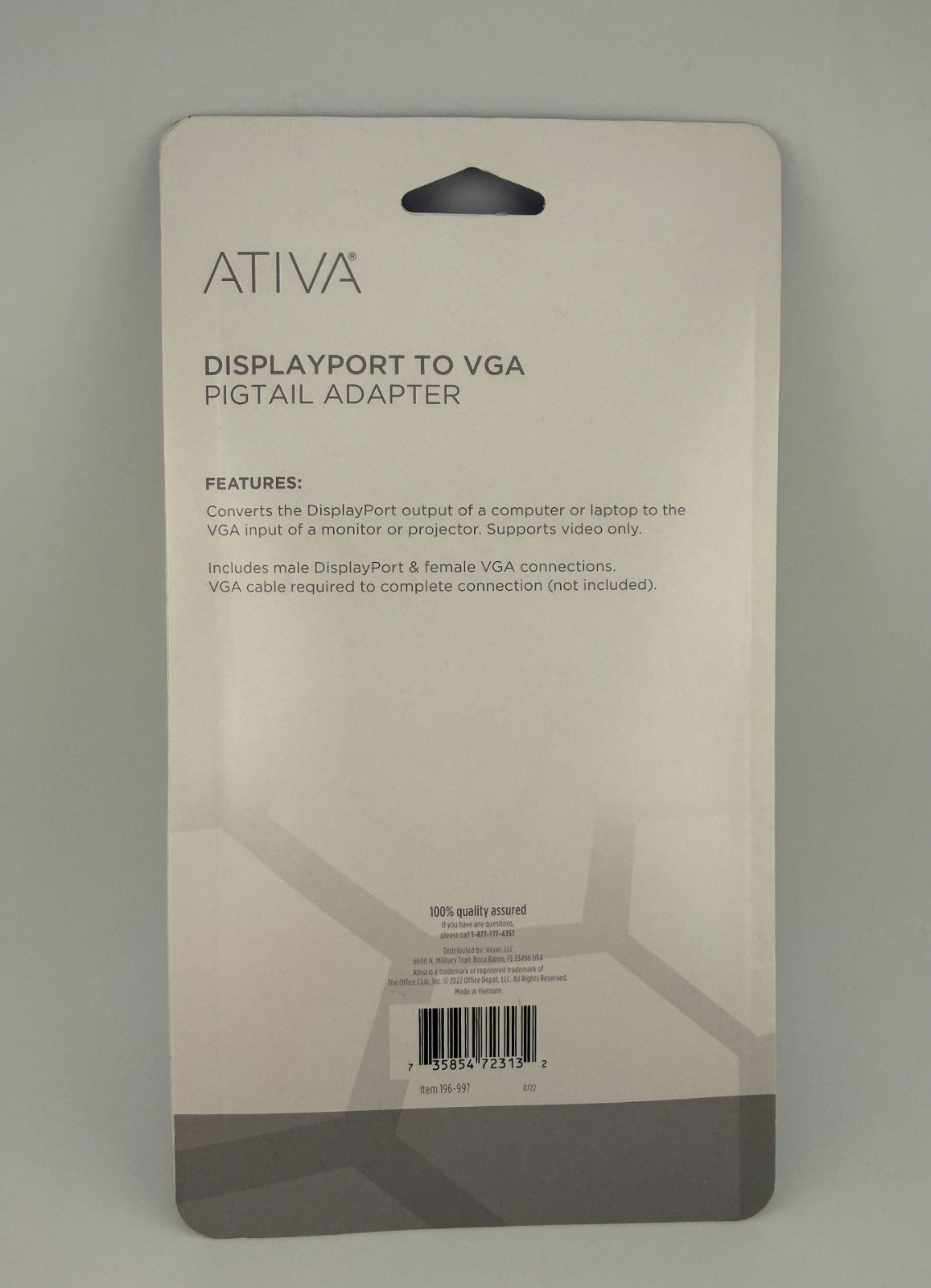 NEW Ativa Black DP Male to VGA Female 1080p DisplayPort to VGA Pigtail Adapter