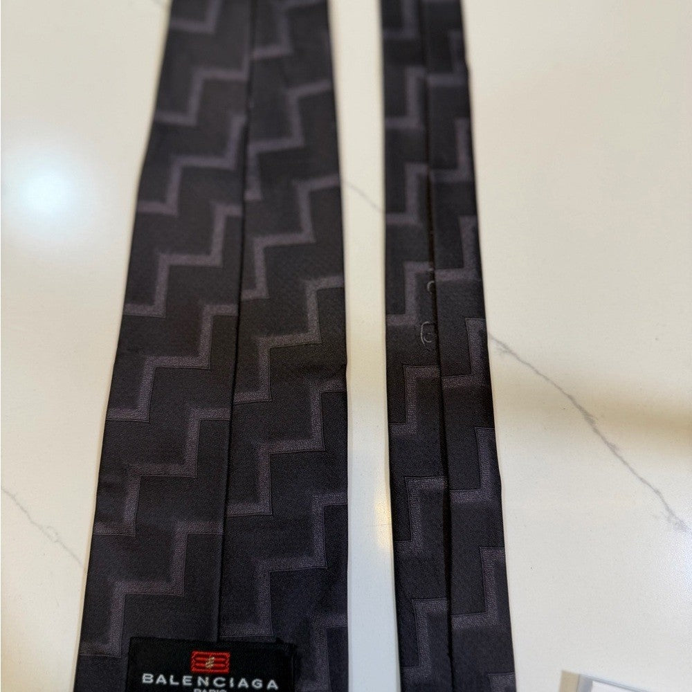 Balenciaga Black Zigzag Pattern Tie