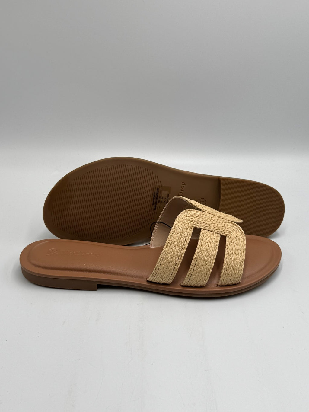The Drop Monika Raffia Fashion Slip On Flat H-Band Slide Sandals Women's 8 Beige