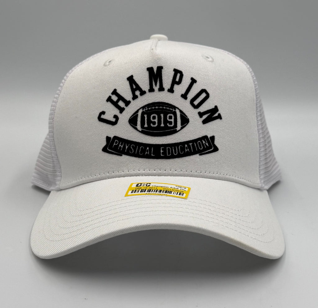 Champion 1919 Physical Education Football Trucker Hat White Mesh Snapback Cap