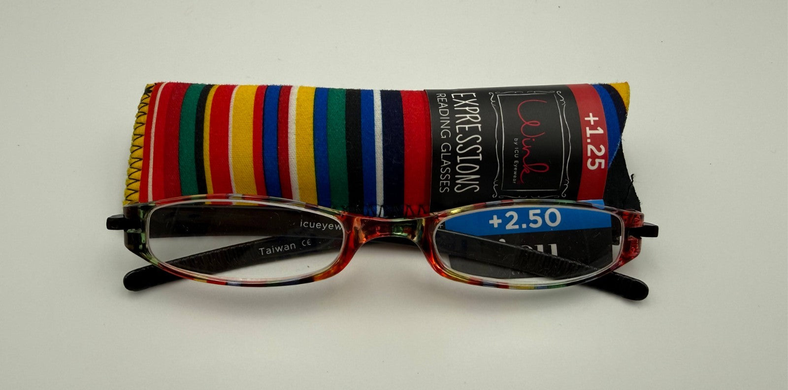 ICU Eyewear Wink Neoprene Expressions Stripe Reading Glasses +2.50 Magnification