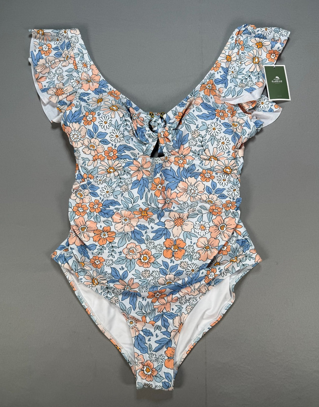 Eomenie One Piece Swimsuit Women's Large Blue Floral Tummy Control Bathing Suit