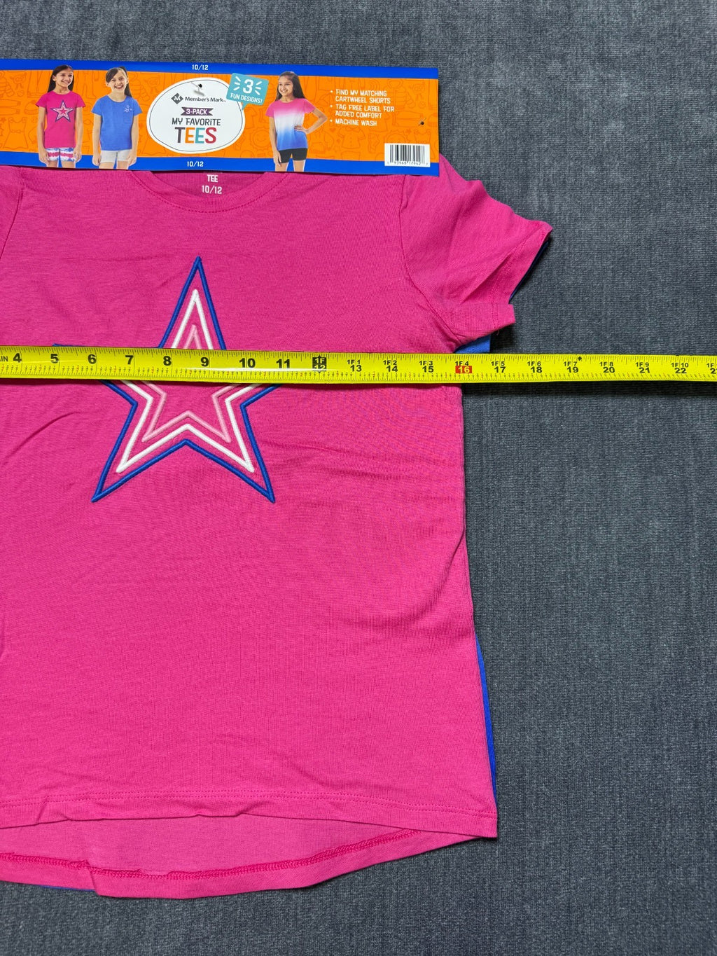 NWT Member's Mark My Favorite Active Tees Girls 10/12 Multicolor Preppy - 3-Pack