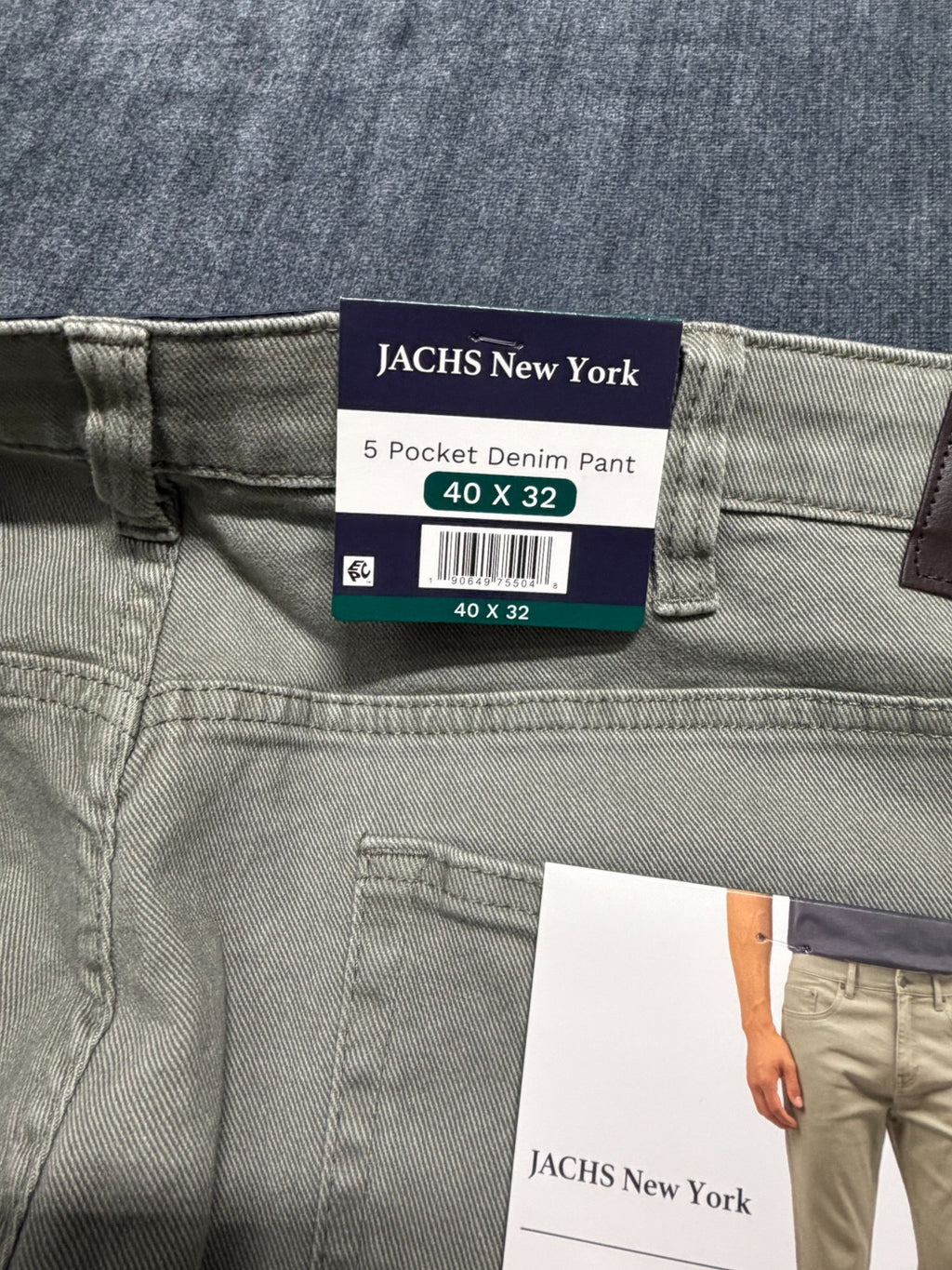 NWT Jachs New York Denim Pant Men's 40X32 Gray Straight Leg Casual 5-Pockets