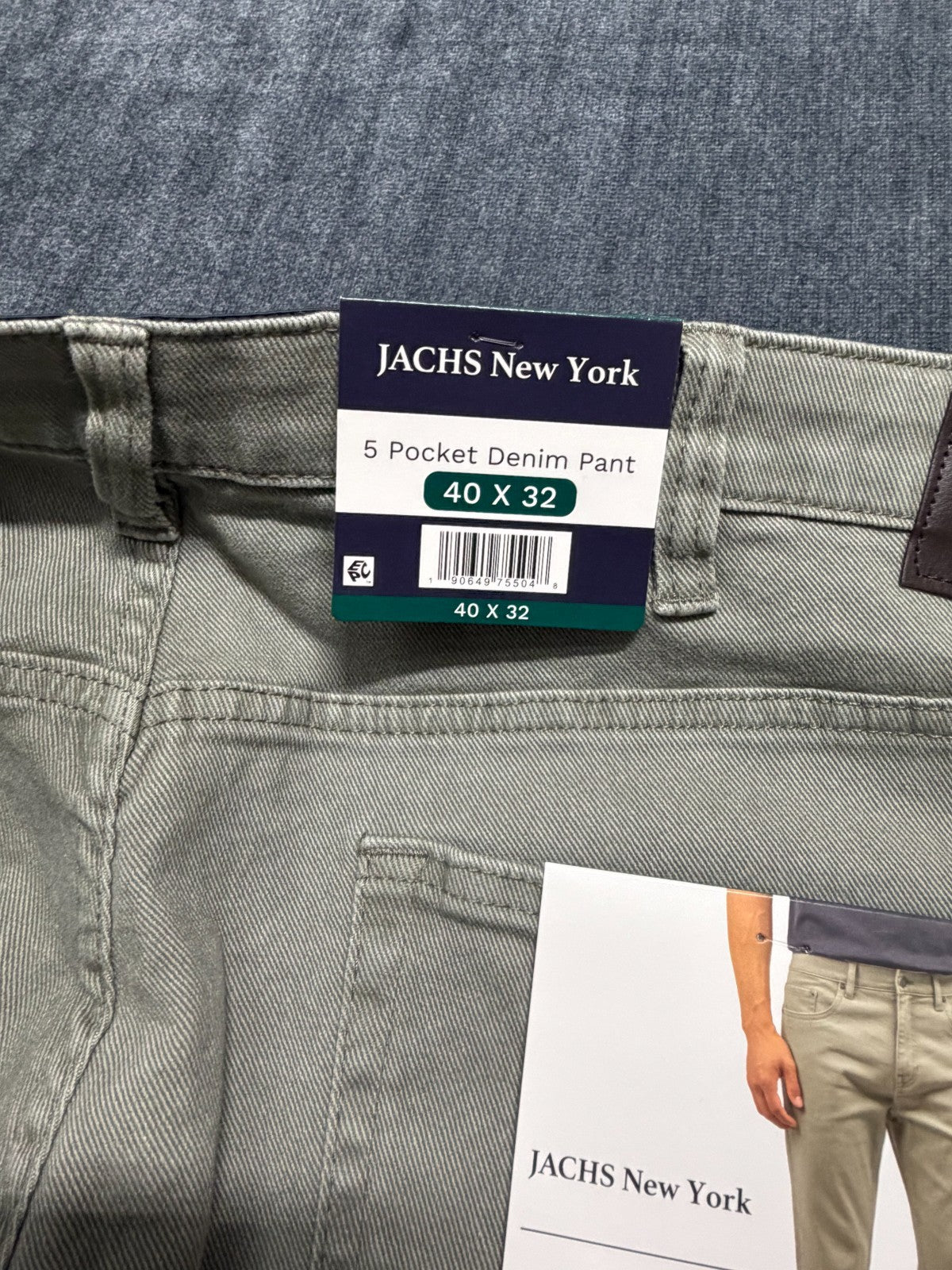 NWT Jachs New York Denim Pant Men's 40X32 Gray Straight Leg Casual 5-Pockets