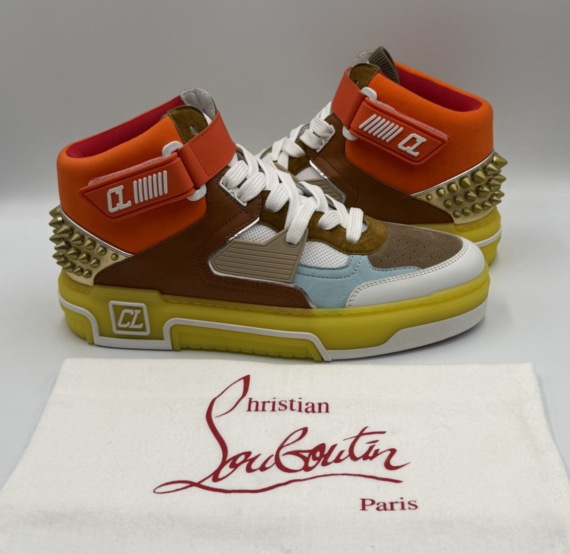 AUTHENTIC Christian Louboutin High Top Sneakers Red Sole Spikes Size 43 EU 10 US