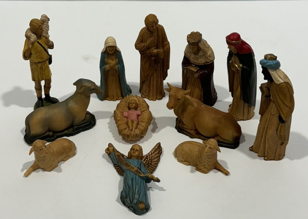 Vintage Nativity Mary Joseph Baby Jesus 3 Wise Men Shepherd SET of 12 Figures