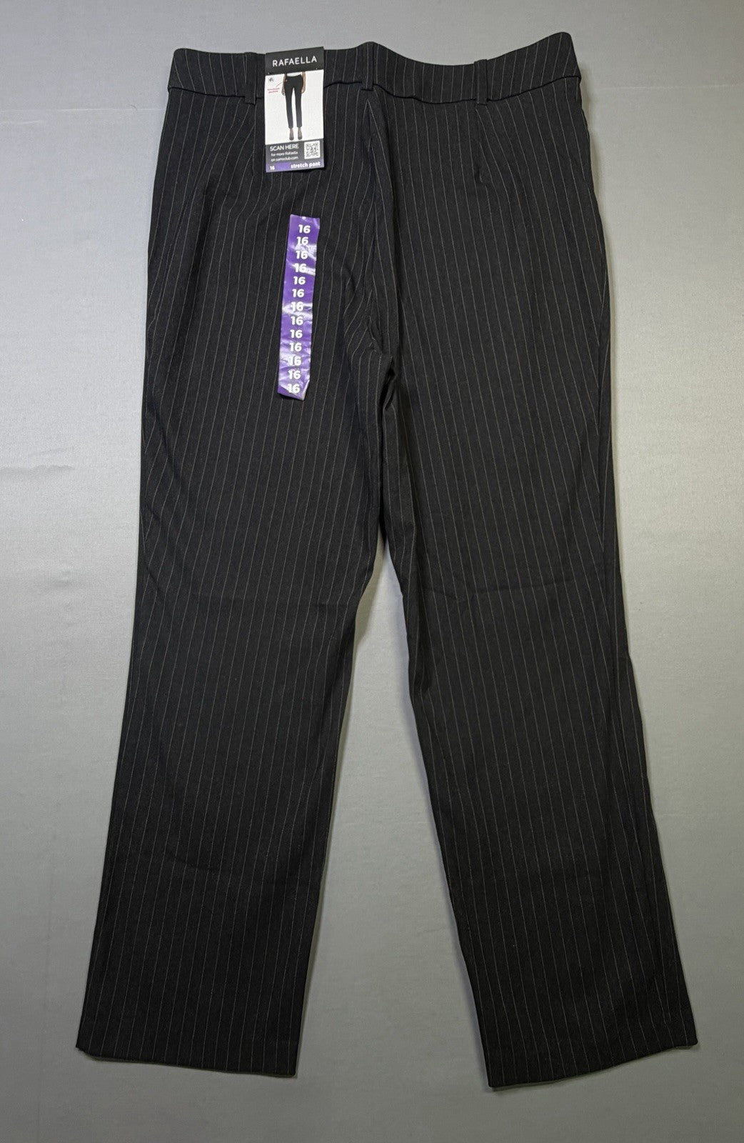 NWT Rafaella Pull-on Stretch Pants Women 16 Black Graphite Stripe Classic Preppy
