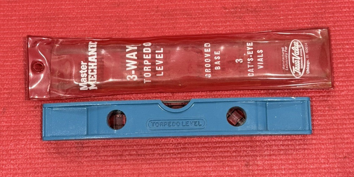 Vintage Master Mechanic NEW 3-Way Torpedo Level Grooved Base Aluminum 9”  W/BAG