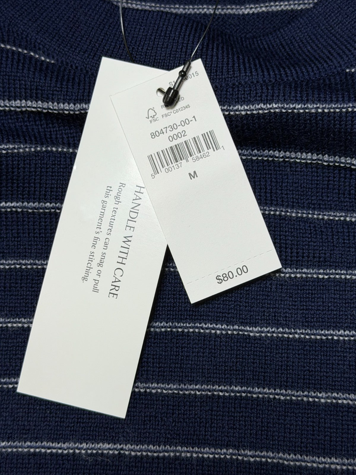 NWT Banana Republic Merino Wool Textured Striped Sweater Men's Medium Blue Knit