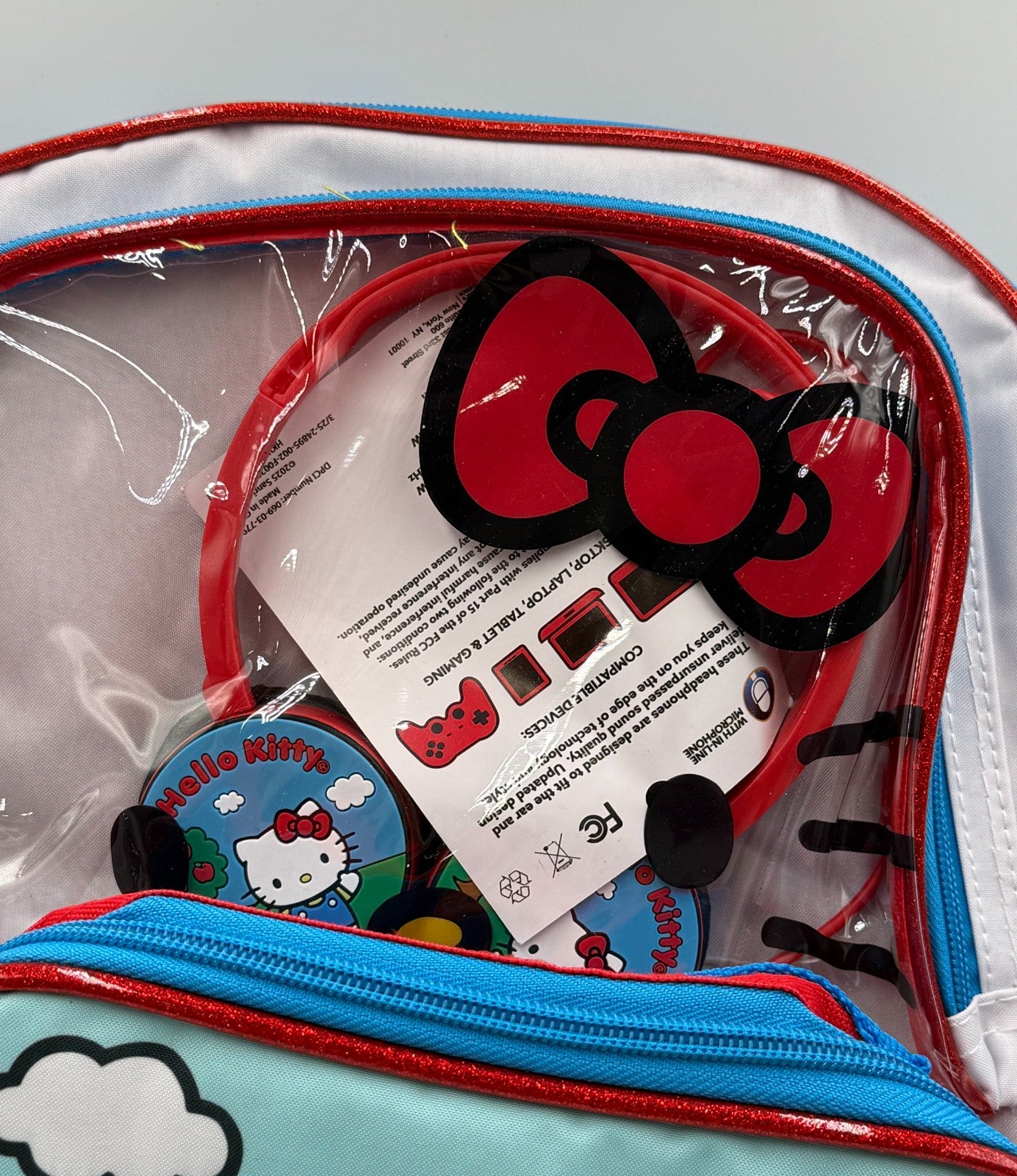 NWT Sanrio Hello Kitty Girls 4pc Backpack Set Lunch Box Headphones Water Bottle