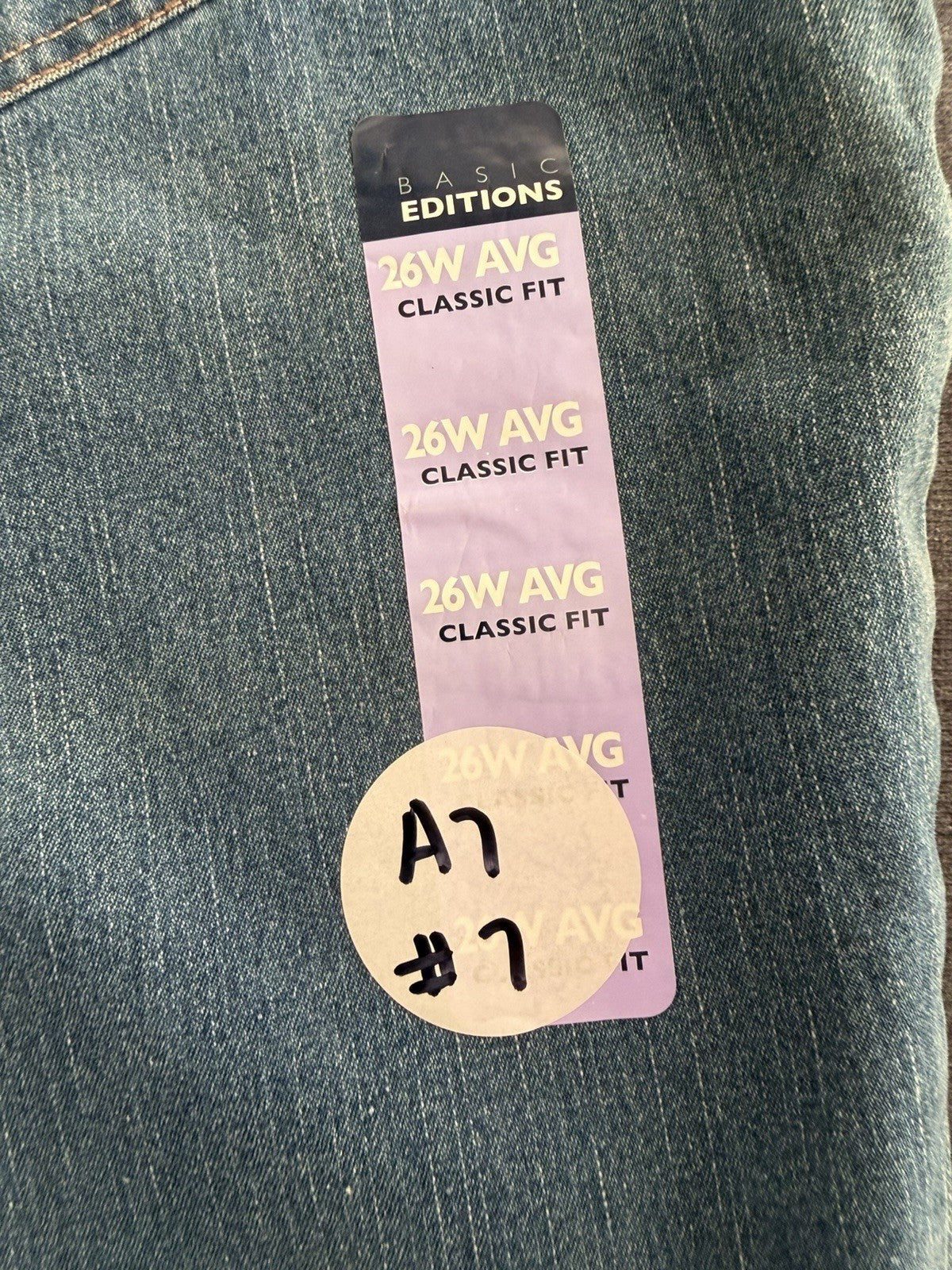 Basic Editions Jeans Womens 26W  AVG Blue Denim  Classic Fit Stretch Straight