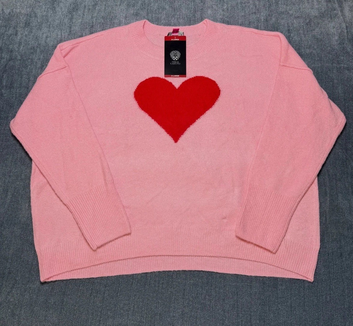 NWT Vince Camuto Soft & Festive Relaxed Fit HEART SWEATER Women's Size XL Pink