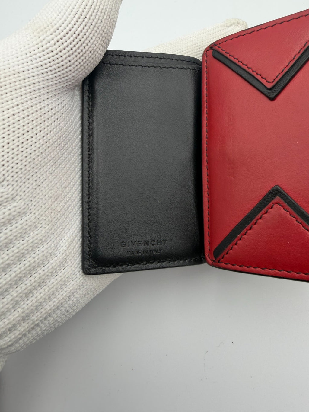 Givenchy Paris Trifold Wallet Men's Red Leather Black Trim Fashion Card Holder