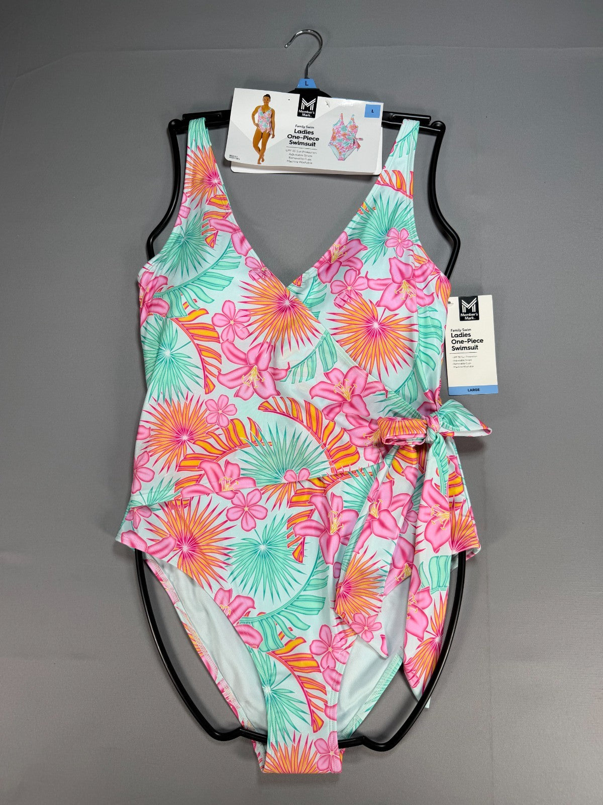 Member's Mark Adjustable Strap One-Piece Swimsuit Women Large Multicolor Floral