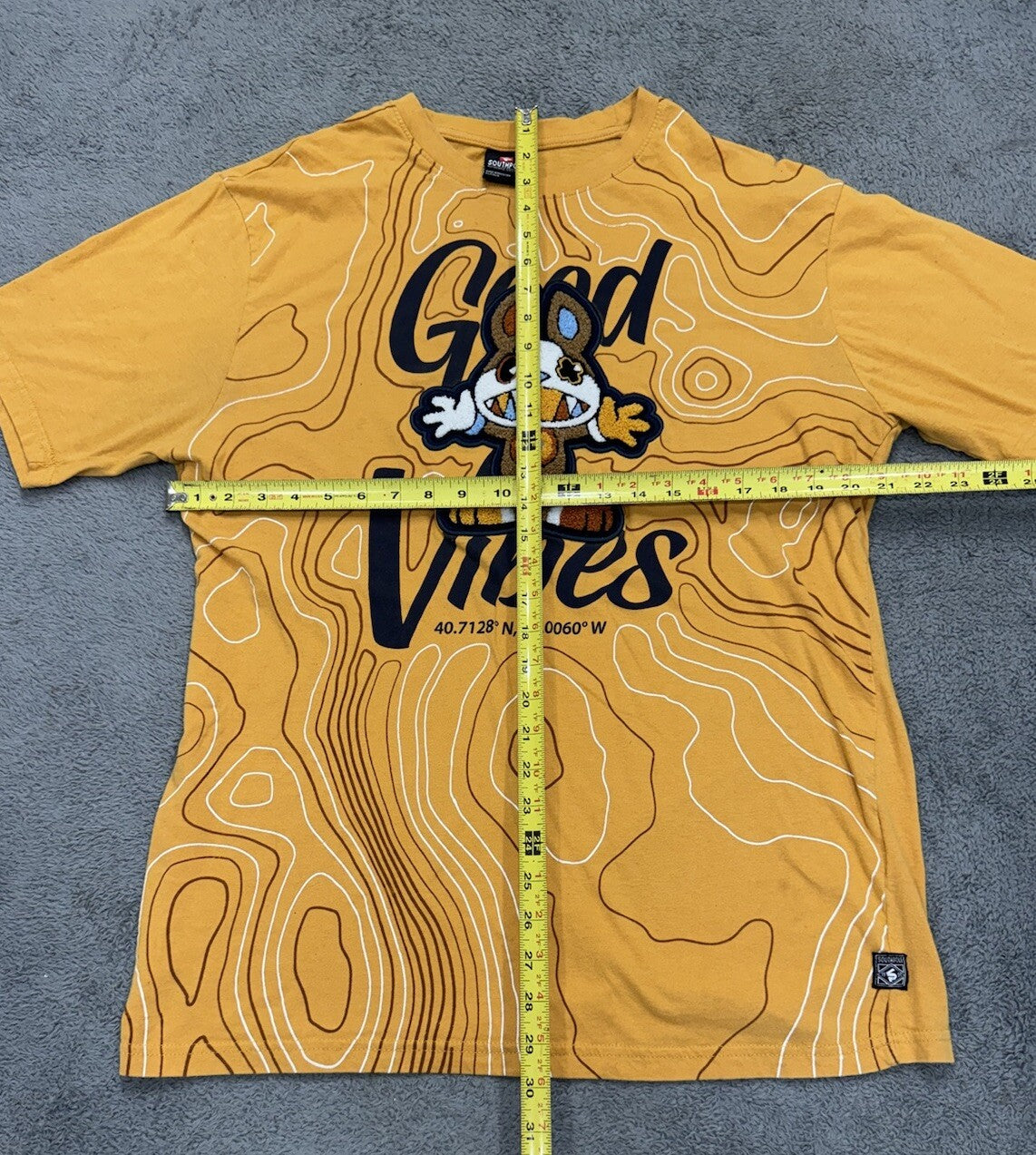 SouthPole Men's Size L Good Vibes Bunny Yellow Large Raised Print T-Shirt