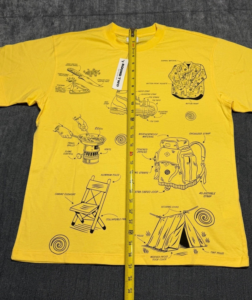 NWT Round Two Dino Tee Shirt Men's Small Lime Yellow Graphic Print Short Sleeve