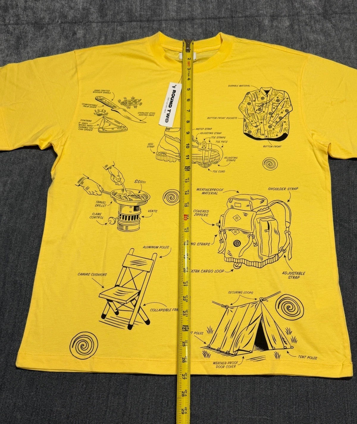 NWT Round Two Dino Tee Shirt Men's Small Lime Yellow Graphic Print Short Sleeve