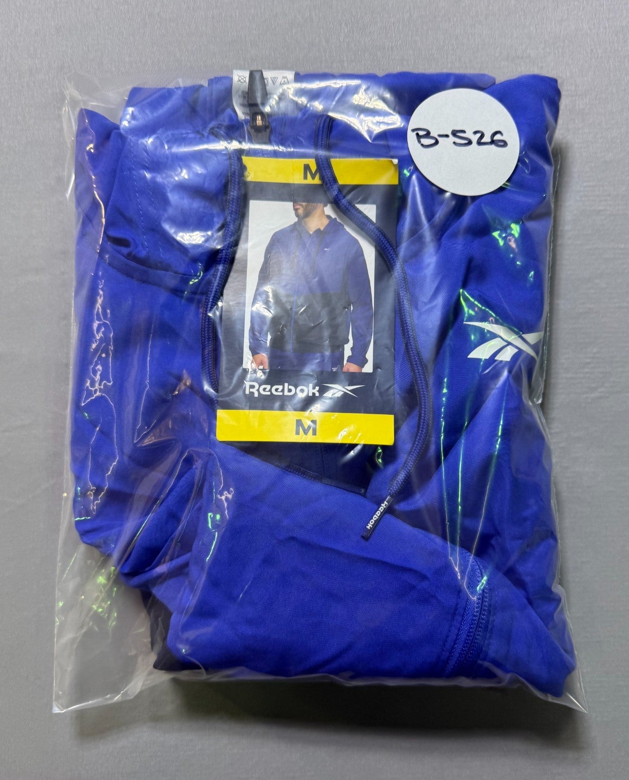 Reebok Full Zip Colorblock Adjustable Hood Training Woven Jacket Men Medium Blue