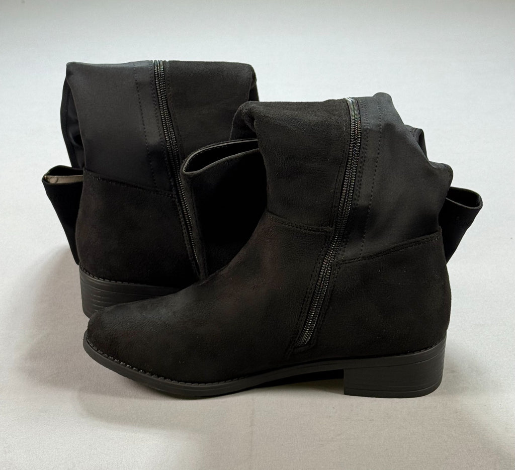 Eettaro Over Knee Suede Boots Women's 7 Black Side Zipper Almond Toe Block Heel
