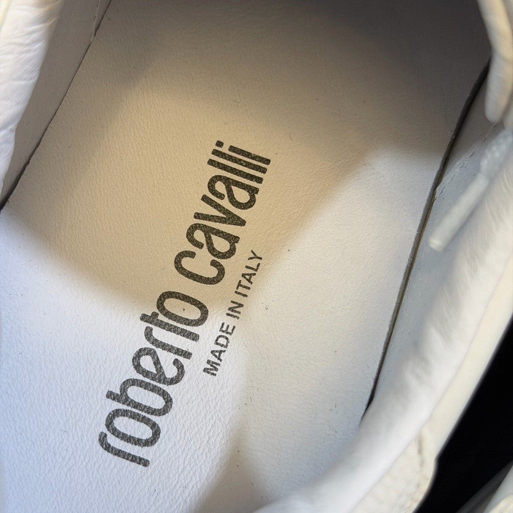 Roberto Cavalli Cream Calf Low Sneakers