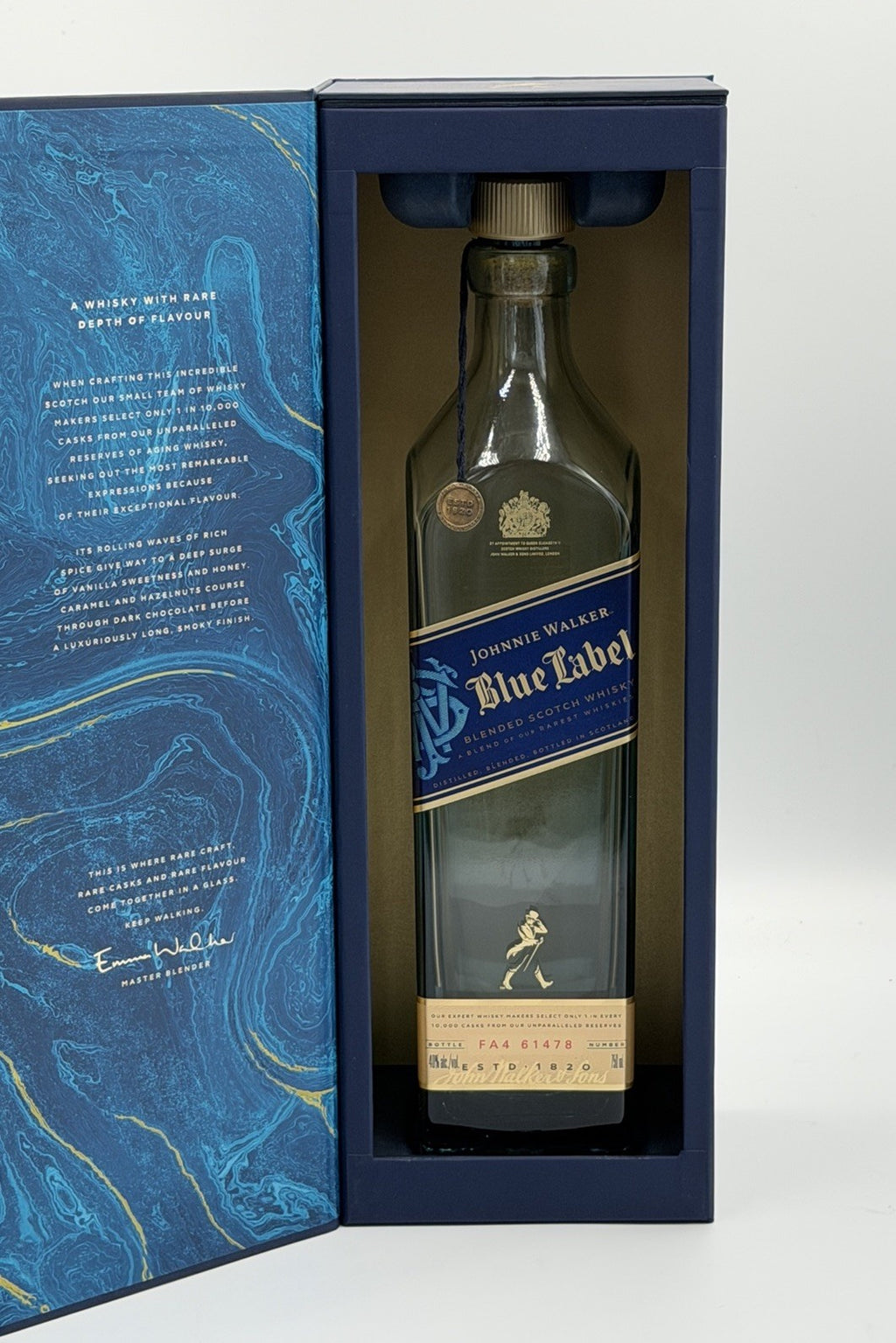 RARE UK 750 mL Johnnie Walker Blue Label Scotch Whisky EMPTY BOTTLE WITH BOX