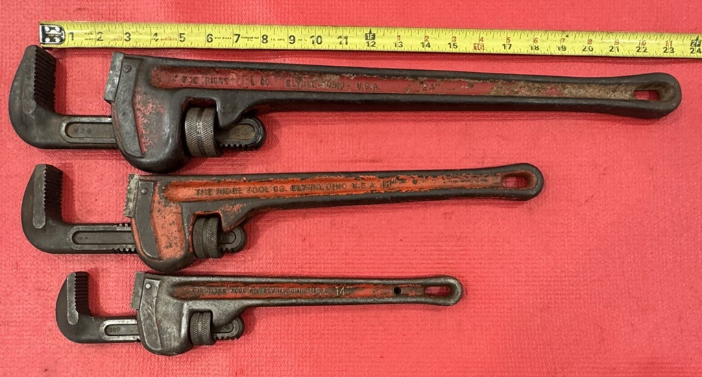 Ridgid Lot Of 3 Pipe Wrench Heavy Duty 24” 18” 14” The Ridge Tool Co Elyria USA