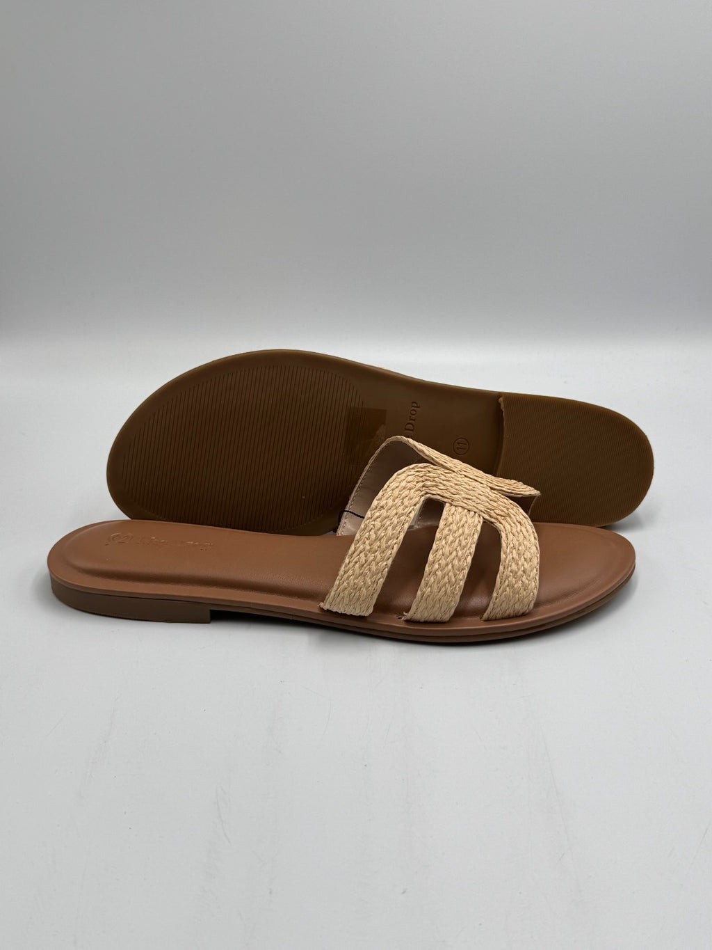 The Drop Monika Raffia Fashion Slip On Flat H-Band Slide Sandals Women 11 Beige