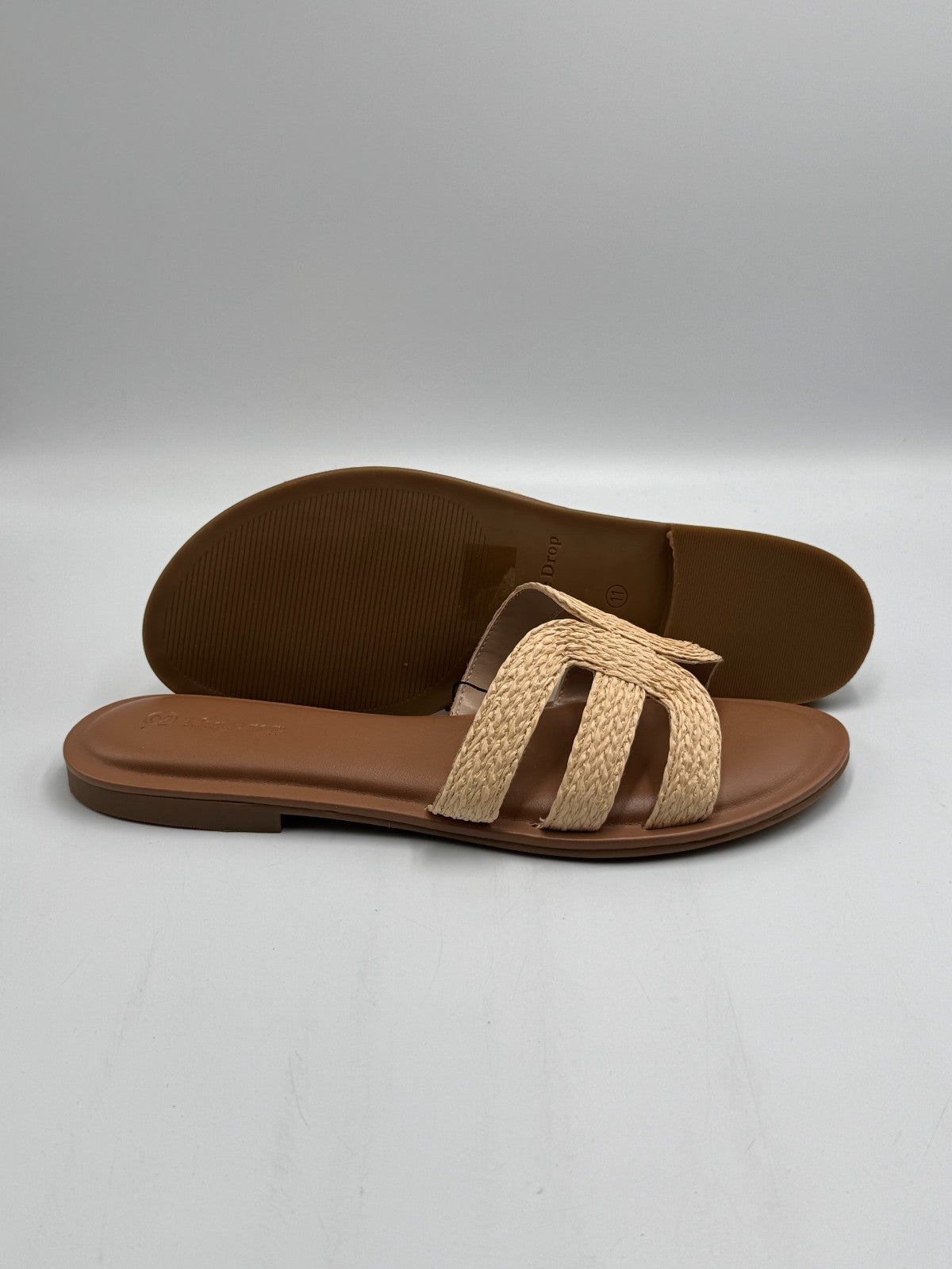 The Drop Monika Raffia Fashion Slip On Flat H-Band Slide Sandals Women 11 Beige