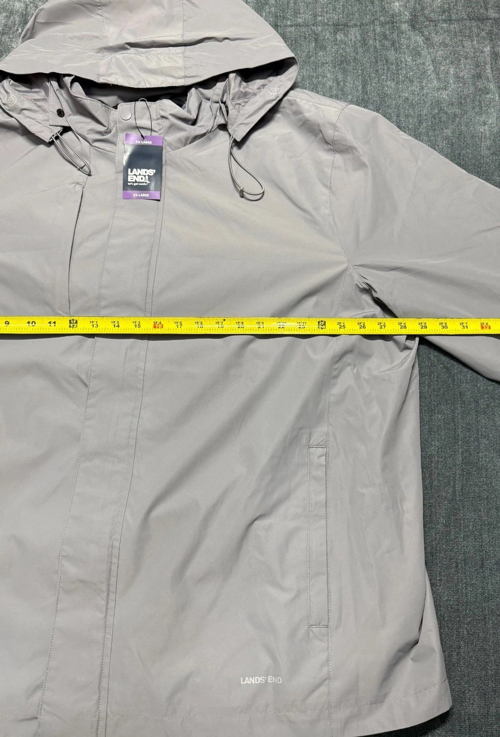 NWT Lands' End Hooded Packable Rain Jacket Men's Gray XXL/S (50-52) Waterproof