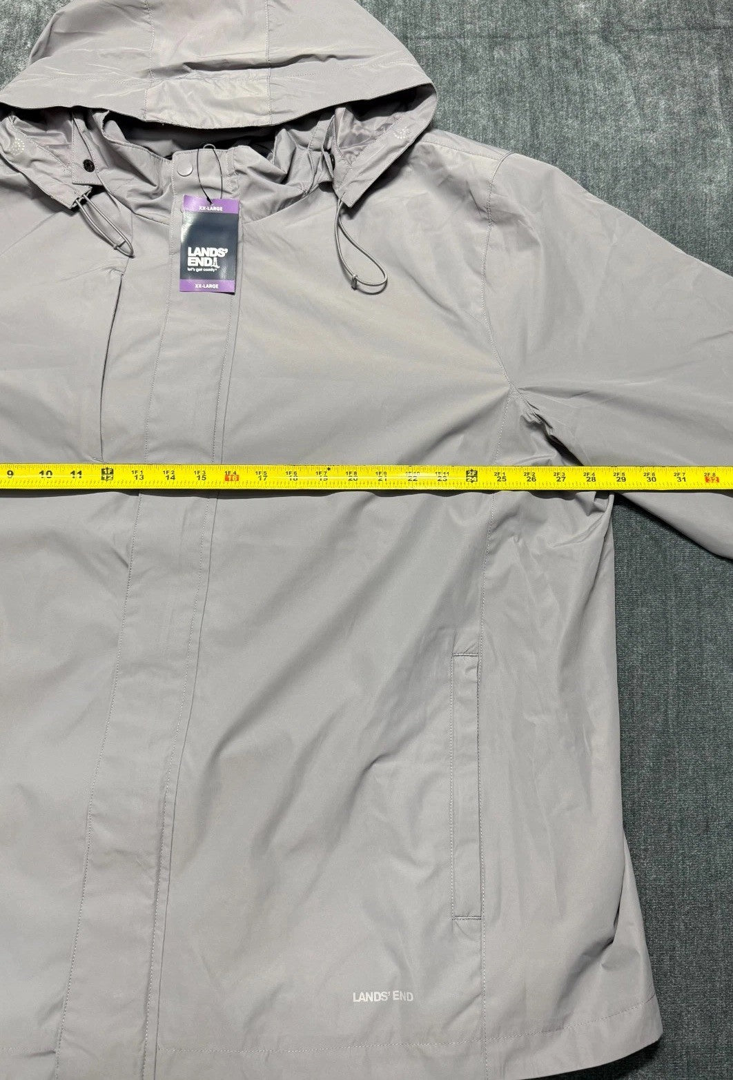 NWT Lands' End Hooded Packable Rain Jacket Men's Gray XXL/S (50-52) Waterproof
