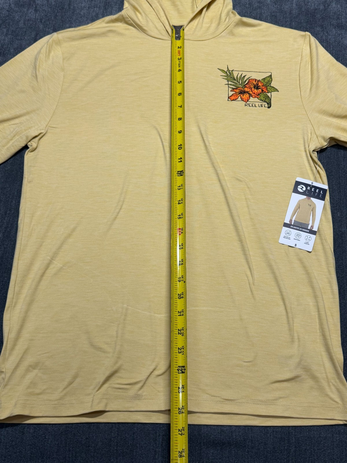NWT Reel Life Atlantic Hooded UV T-Shirt Men's Small Yellow Long Sleeve Pullover