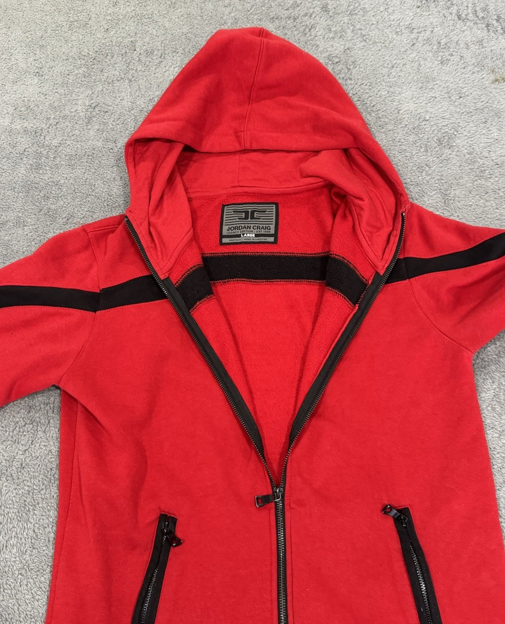 JORDAN CRAIG Hoodie Full Zip Jacket With Pockets Red & Black Mens Size L Large
