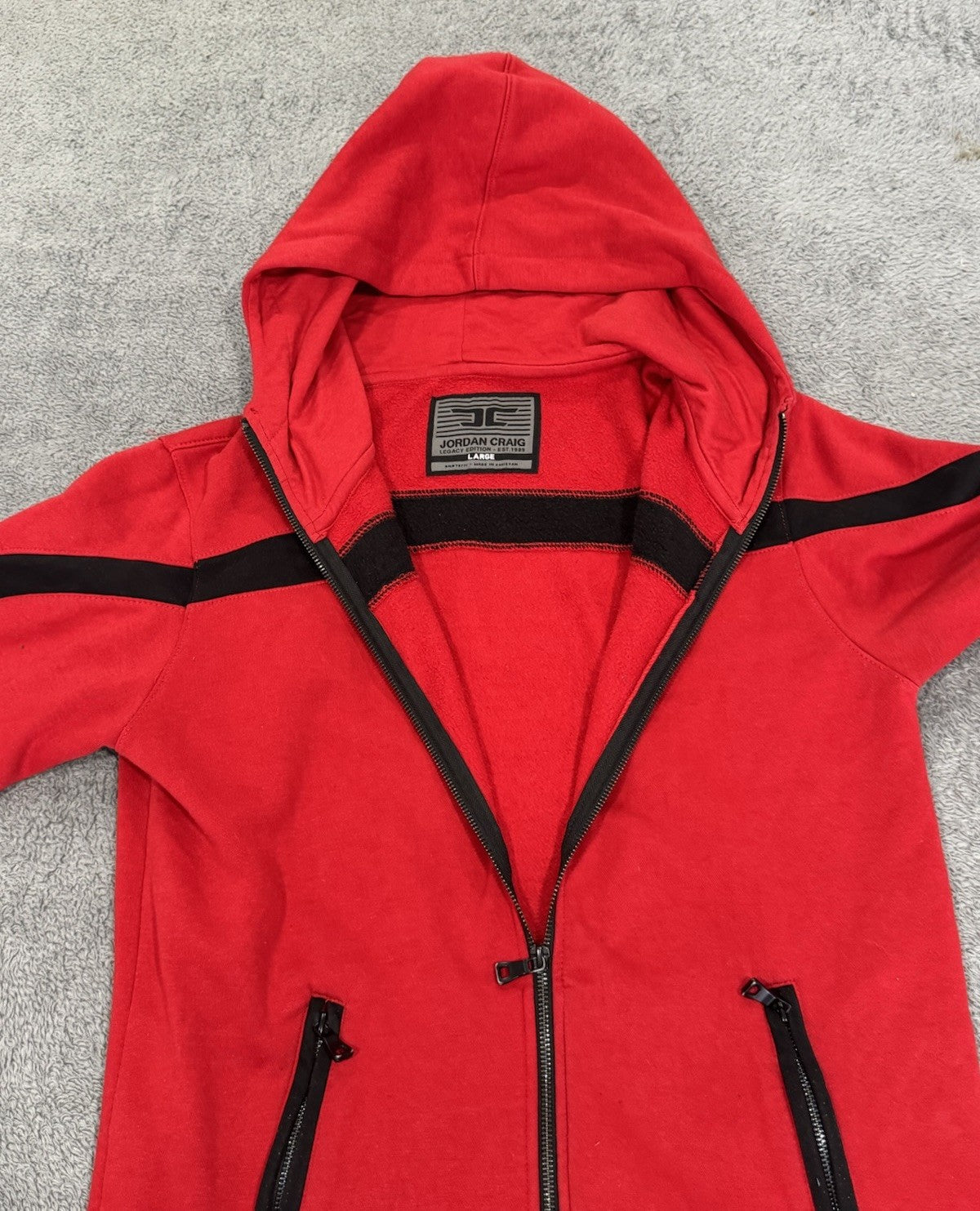 JORDAN CRAIG Hoodie Full Zip Jacket With Pockets Red & Black Mens Size L Large