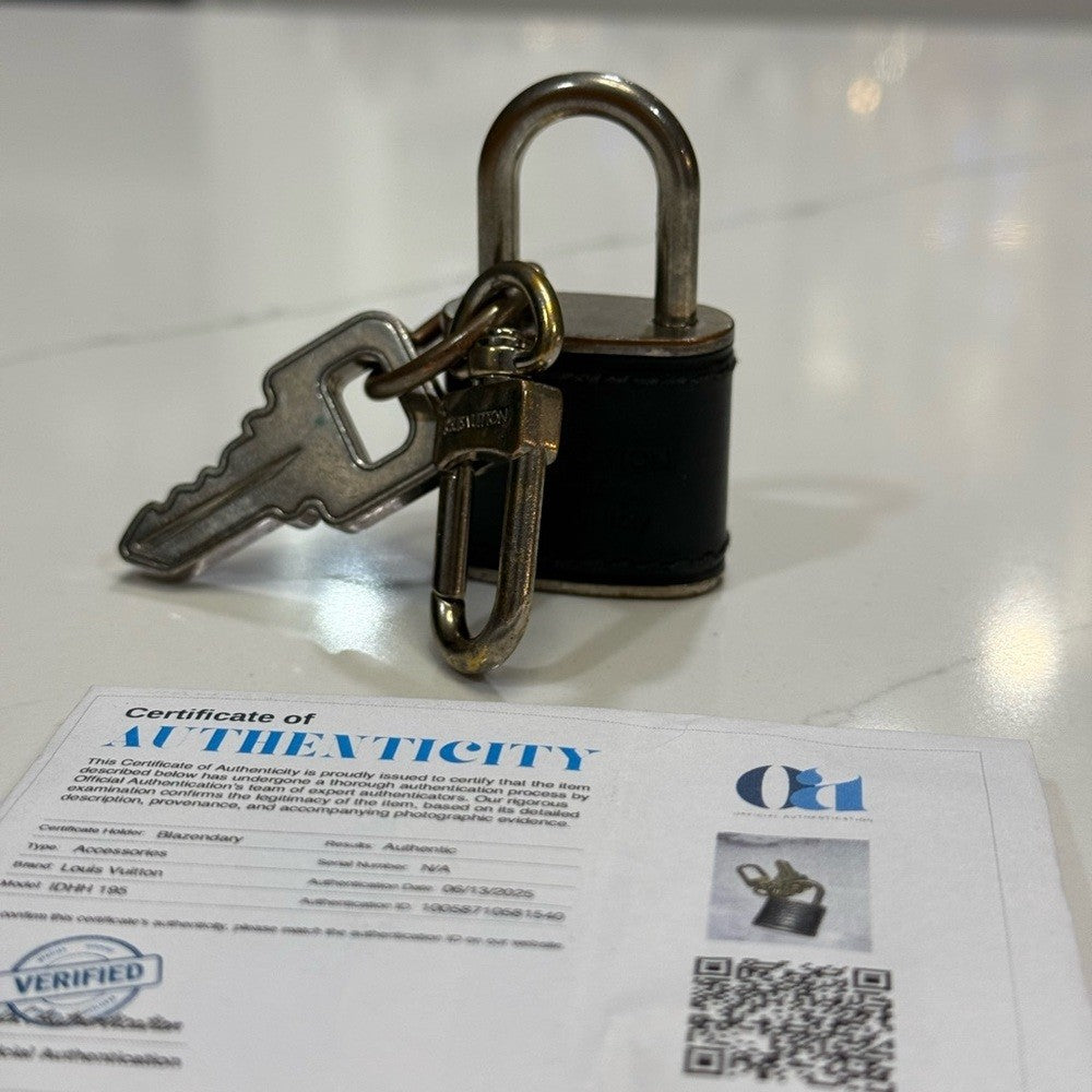 Louis Vuitton Black Leather Keychain with Lock charm