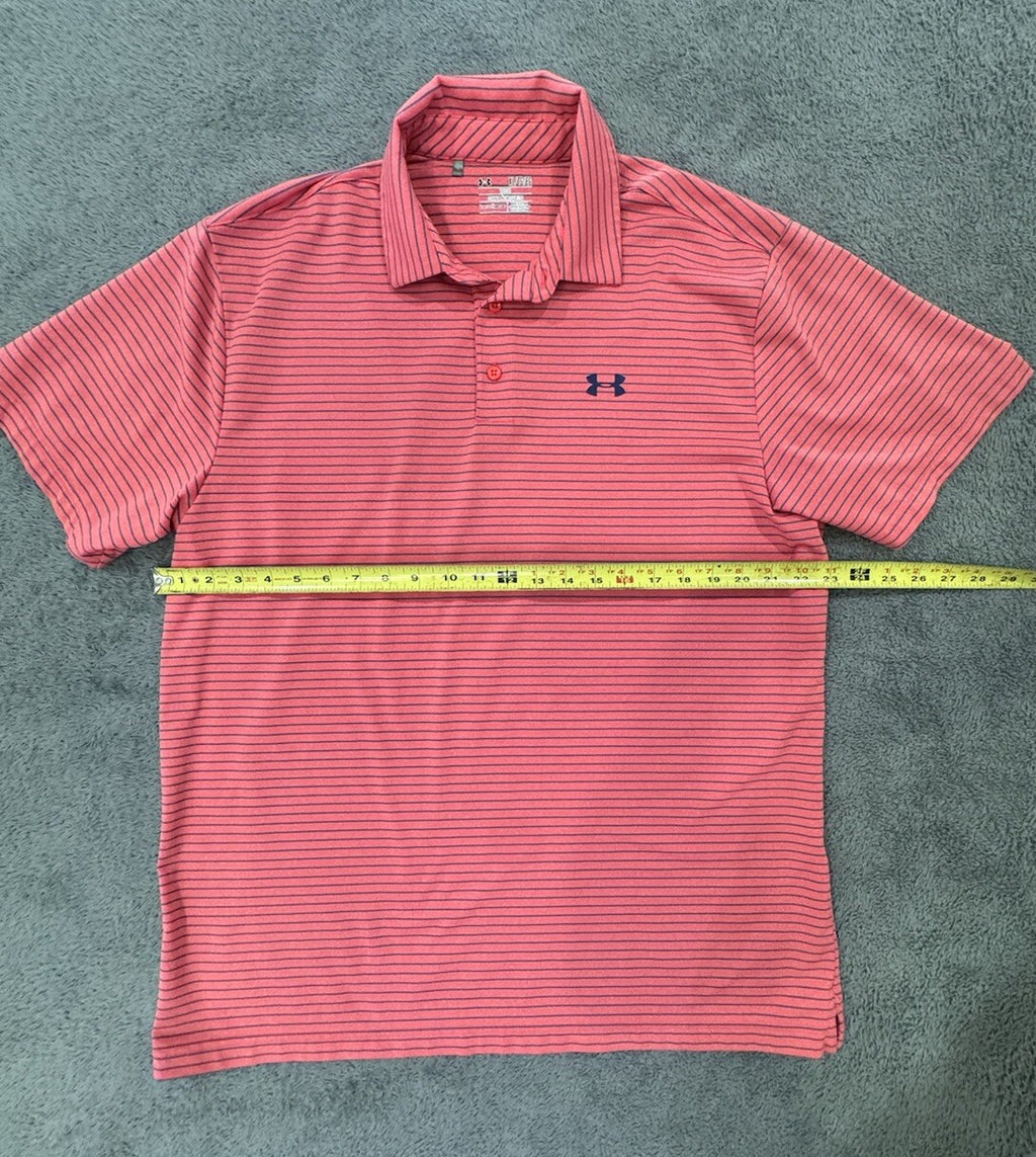Under Armour Men's Heatgear XL Loose Fit Pollo Golf Shirt Red w/ Blue Stripes