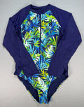 NWT Daci One Piece Swimsuit Women's Large Blue Tropical Leaf Summer Long Sleeve