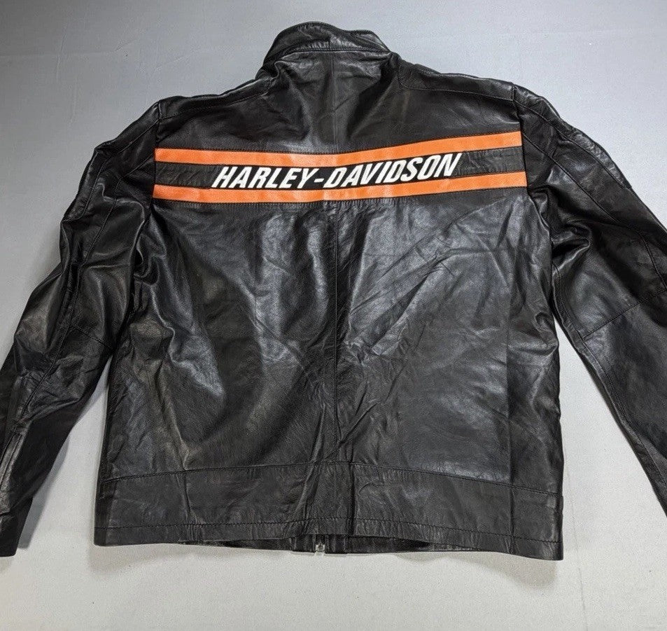 Real Leather Harley Davidson Embroidered Mens Large Motorcycle Biker Jacket