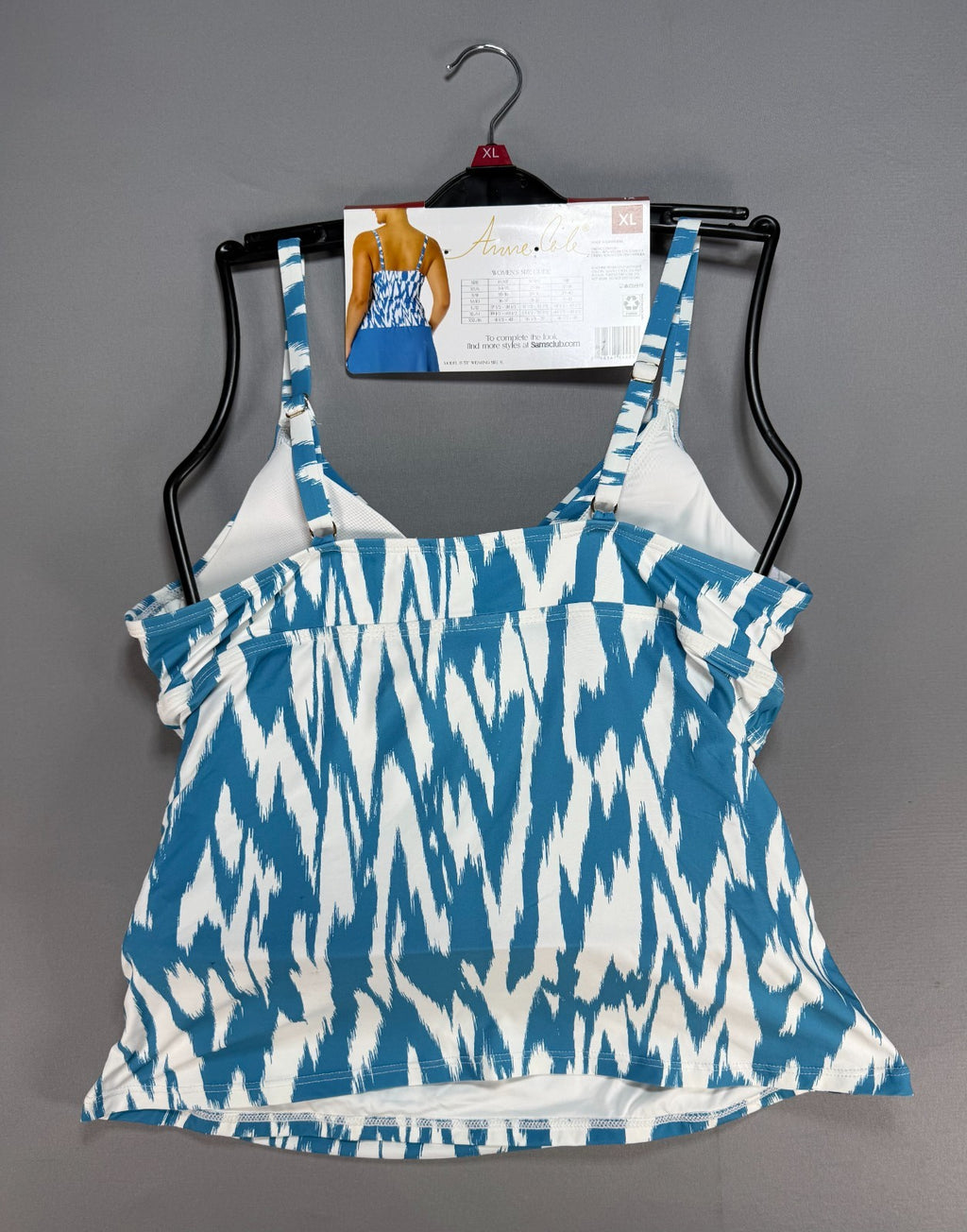 NWT Anne Cole Limited Edition Tankini Top Women's XL Blue White Sleeveless Top