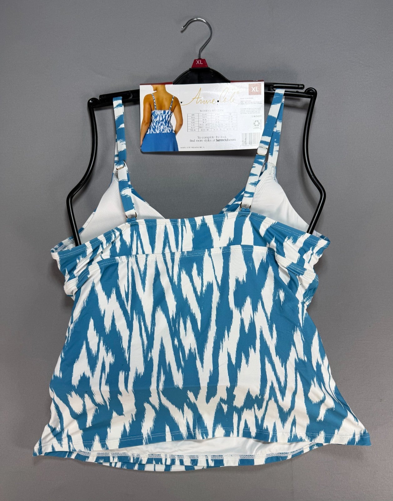 NWT Anne Cole Limited Edition Tankini Top Women's XL Blue White Sleeveless Top