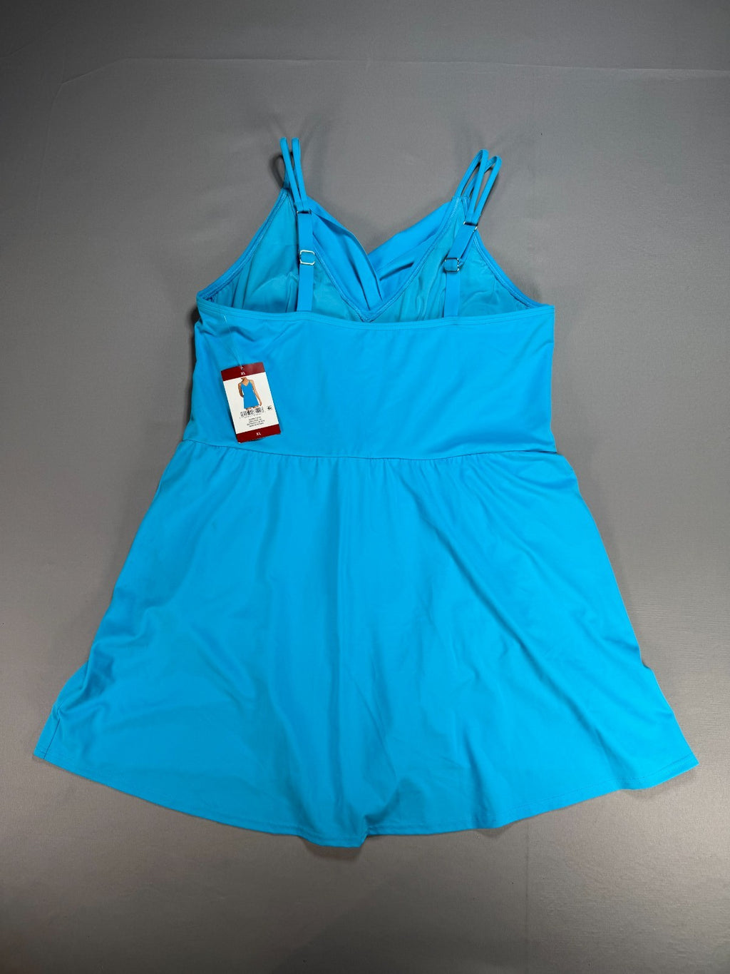 Land's End Adjustable Strap Pull On Swim Dress Women's XL Blue Sleeveless Preppy