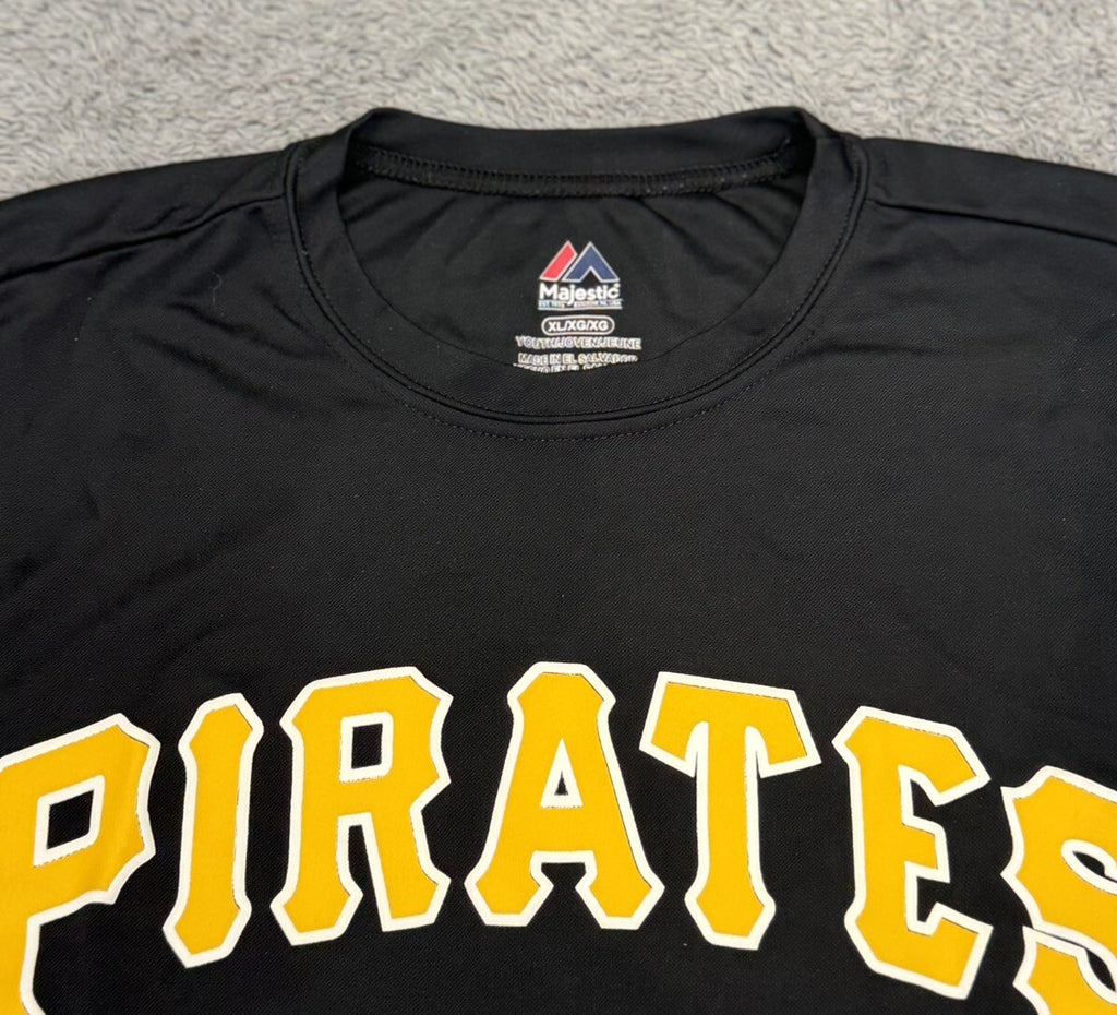 NEW Pittsburgh Pirates Majestic Black T-Shirt Youth Short Sleeve Boys XL Crew